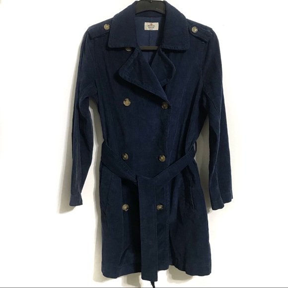 Marine Layer Kennedy Trench Coat Blue Corduroy M - Picture 5 of 8